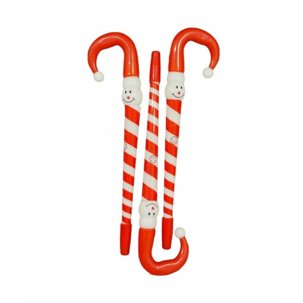 Candy Cane Smiling Snowman Pens Stocking Stuffer Blue Ink Christmas Party Favor